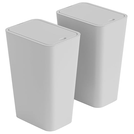 Yieach 12L Slim Bathroom Trash Can with Lid,3.17 Gallon Pet/Dog Proof Kitchen Trash Can,Rectangle Thin Garbage Can,Covered Waste Basket,Narrow Small Plastic Trashcan for Room,Bedroom,Office,Grey 2PCS