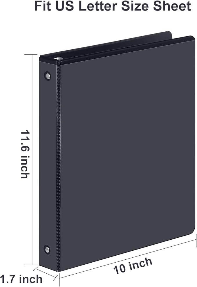 3 Ring Binder 1 Inch, ViVin Sturdy 1"-Round Ring Binder with 2 Interior Pockets, Clear View Cover, PVC-Free, Fits 200 Sheets of 8.5'' x 11'' Paper, Office Home School (6 Pack, Black)