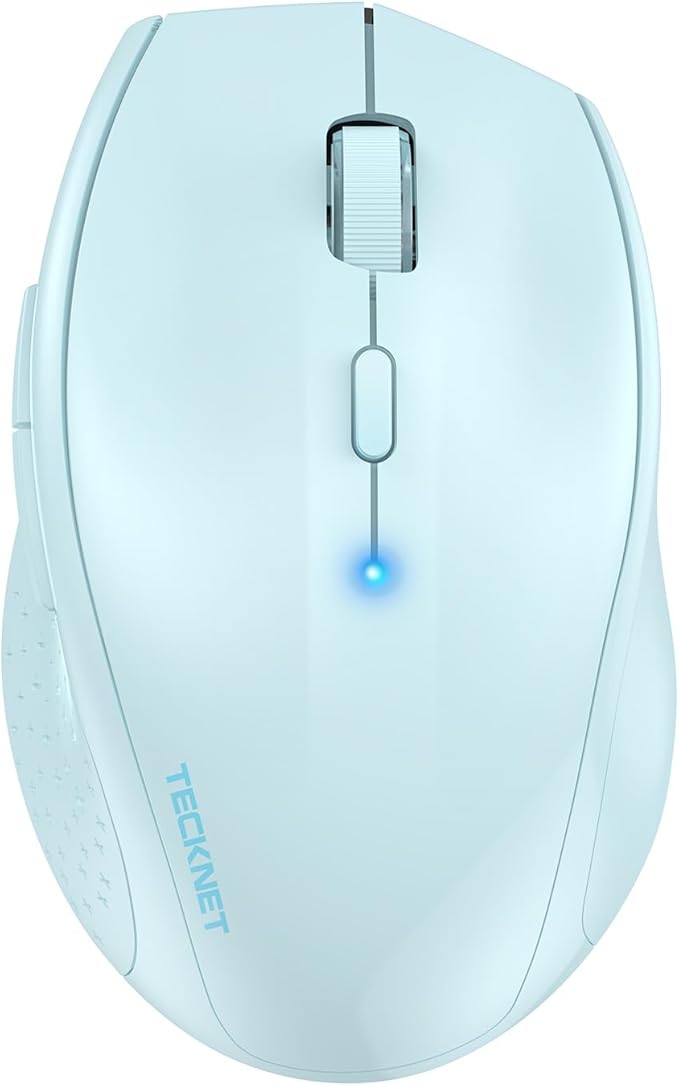 TECKNET Bluetooth Mouse, 4800 DPI Wireless Mouse, 2-Year Battery 6 Adjustable DPI, 6 Buttons Compatible with Laptop/Windows/Computer - Lightblue