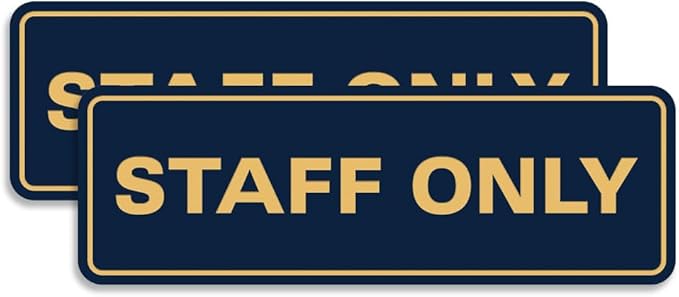 All Quality Standard Staff Only Wall or Door Sign | Easy Installation | Office Workplace Signs | Enhanced Security ‌ - Blue/Gold - Small (2 Pack)