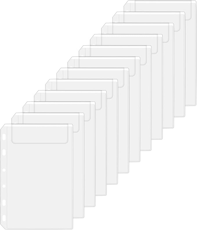 Antner 12PCS A7 Mini Binder Pockets 6-Hole No Zipper Budget Cash Envelopes Money Organizer for A7 6 Ring Binder Wallet, Clear Zipless Cash Stuffing Envelopes Planner Inserts Loose Leaf Filling Bags