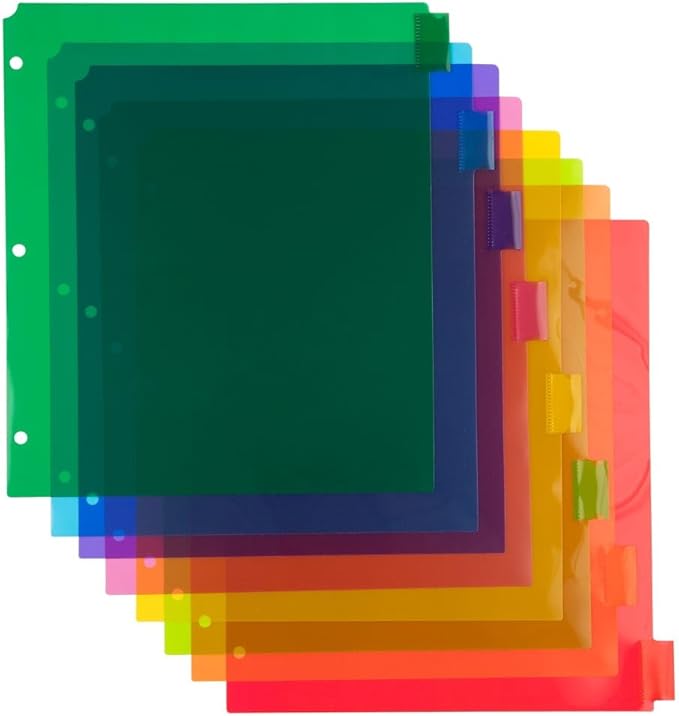 JAM Paper Plastic Index Tab Dividers - 8-Tab - 9 3/4 x 11 1/2 - Multicolor - 6 Sets of 8 Tabs/Pack