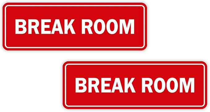 Standard Break Room Door or Wall Sign - Red - Large 2 Pack