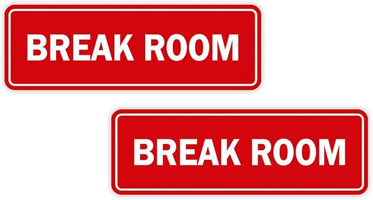 Standard Break Room Door or Wall Sign - Red - Large 2 Pack