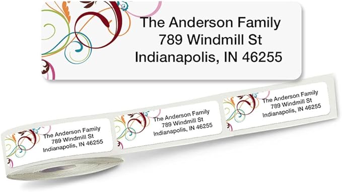 Colorful Images Fantasia Rolled Personalized Return Address Mailing Labels with Dispenser, Customize with Name & Shipping Address, 500 ¾” x 2½” Self Adhesive, Easy Peel Label Roll