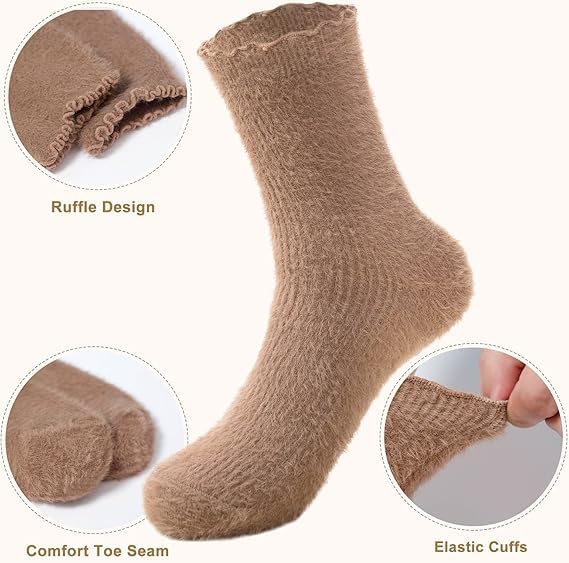 SISOSOCK 5 Pairs Fuzzy Soft Cozy Fluffy Socks for Women, Casual Warm Sleep Comfy Socks, Thick Winter Plush Gifts for Women