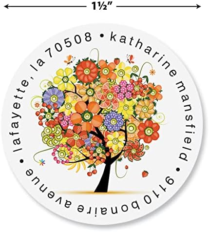 Colorful Images Blooming Tree Floral Return Address Mailing Labels, Personalize with Name & Address, Set of 144 Self Adhesive, Easy Peel Flat Label Sheets, Round, 1 Design