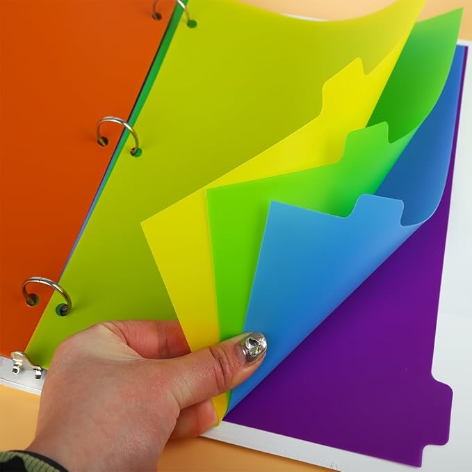Binder Dividers for 3 Ring Binder, 8 Tab Set, Durable Plastic Dividers with Tabs for Letter Size, Colorful Notebook Dividers for for Office, School
