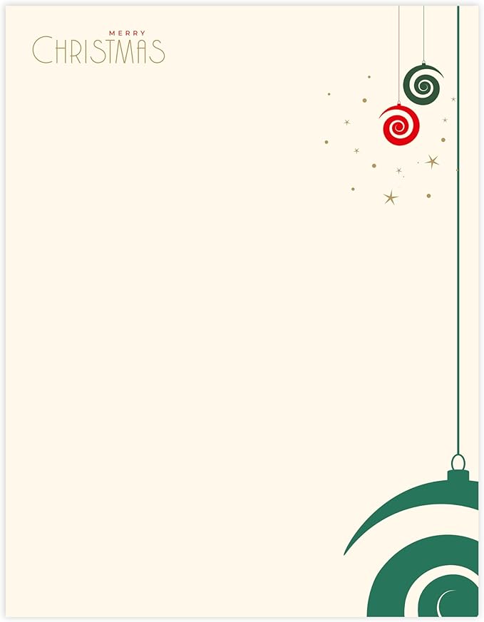 easykart labels Christmas Stationery Paper Letterhead Sheets 60 Pack Holiday Xmas Theme Design For Writing Letters Computer Office Notes & Printing Supplies Size 8.5" X 11"