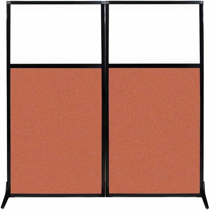 Versare Workstation Partition | Portable Wall Divider | Modern Office Cubicle | Free Standing Privacy Screen | Flexible Work Space | 66" x 70" W/Window, Papaya Fabric Panels