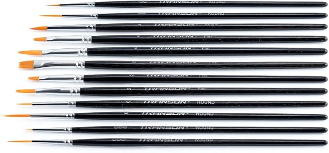 Transon 12pcs Small Detail Painting Brushes for Miniature Model Painting, Suitable for Acrylic Watercolor Gouache Oil Paint