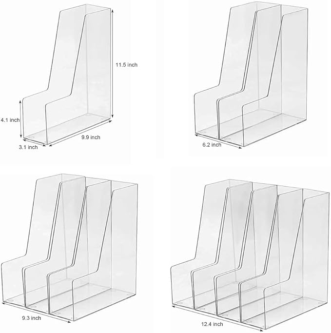 Vertical File Holder, 2 Pack Plastic Document Organizer and Clear Magazine Holder, Multi-purpose for Home Office (Clear)