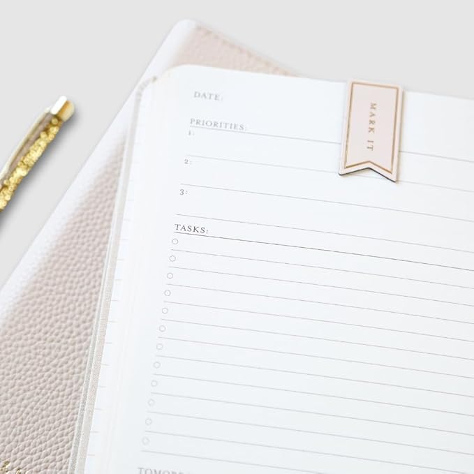 Daily Task Journal by Graphique Luxe Collection, Fabric-Wrapped Hardcover Spiral Notebook for Planning & Writing, Priority List Planner with Magnetic Bookmarks & Gold Foil Embossing,192 Pages, 6” x 8”, Taupe