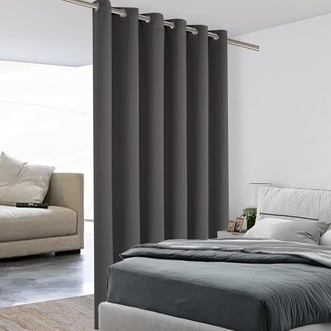 BONZER Room Divider Curtain Total Privacy Wall Grommet Thermal Insulated Wide Blackout Curtains for Bedroom Living Room, 108L x 70W Inch (9L x 5.8W ft), 1 Panel, Dark Grey