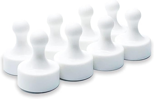 GLASSBOARD STUDIO Powerful Neodymium Magnets, Pawn-Shaped - Strong Fridge/Refrigerator and Whiteboard Magnet, Ideal for Office, Kitchen, Crafts - Rare Earth, Heavy Duty (8, White)