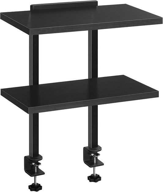 Clamp On Desk Organizer, 2-Tier Desktop Bookshelf, Adjustable Desk Storage Shelf, Metal Frame, for Office, Study and Game Room, Black DSBK3501