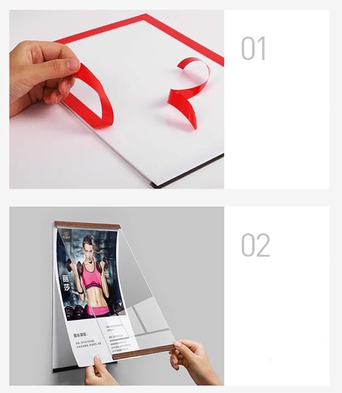 Wall Mount Acrylic Sign Holder Self Adhesive Magnetic Display Frame Clear Document Frame for Office, Store, School, Home, Wall Picture Frame (Horizontal A4 210×297mm/8.27×11.69inches)