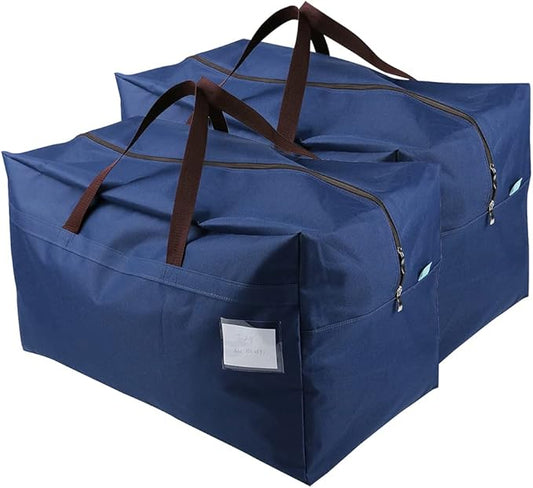 AMJ Heavy Duty Extra Large Moving Bags with Handles & Zippers, Storage Totes for Space Saving, Perfect Organization System (Blue - Set of 2)