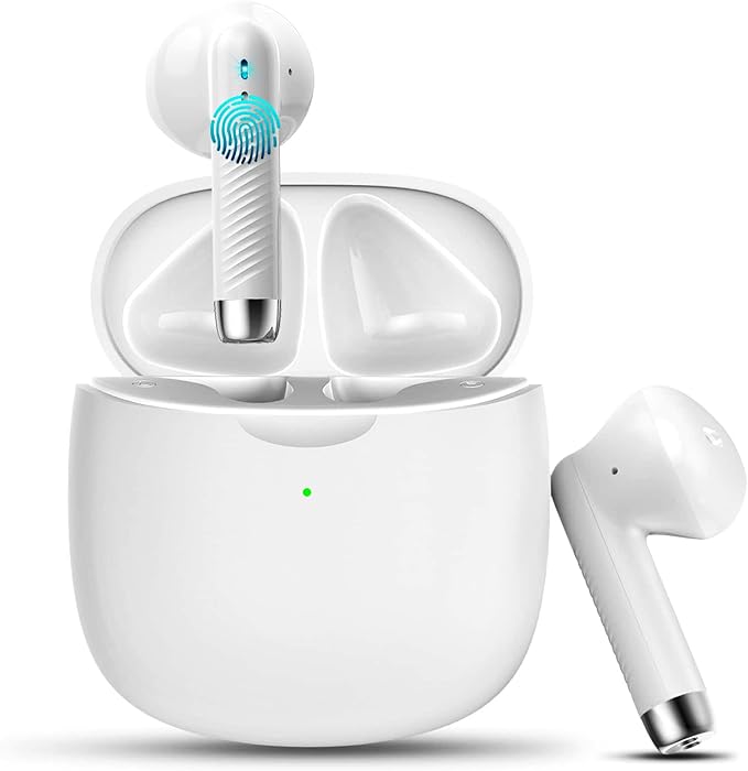 Wireless Earbuds, Bluetooth 5.4 Headphones HI-FI Stereo, Ear buds with 4 ENC Noise Cancelling Mic, 32H Playtime Wireless Earphones Type-C Fast Charging, IP7 Waterproof, Touch control, Tiny Size, White