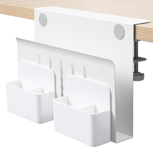 MAXECHO Desk Side Storage, Under Desk Laptop Mount, Table Side Hanging File Organizer, No Drill Clamp On Cable Management Tray, Laptop Holder with Magnetic Pen Holder for Office and Home, Load 22 Lbs