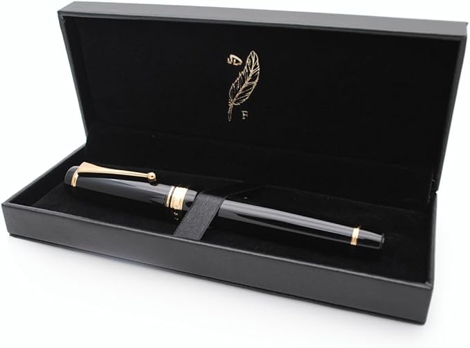 Metal Big Fountain Pen, Medium Nib 0.7mm, Includes Ink Converter & 5 Cartridges, Glossy Piano Painted Finish (Black)
