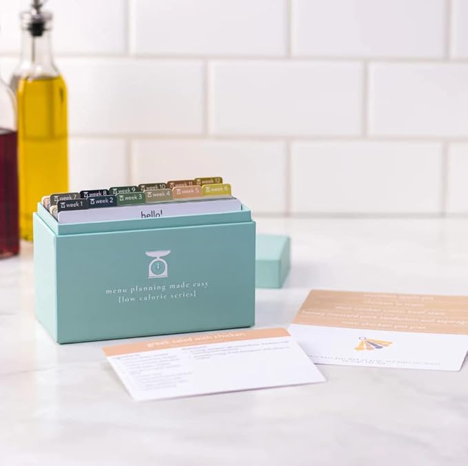 PPP Meal Planner with 72 Recipe Cards (Low Calorie Menu) - Weekly Menu Planner | Sturdy Recipe Box | 12 Reusable Grocery Shopping Lists | 5 Blank Recipe Cards | Recipe Card Protector | Recipe Ideas