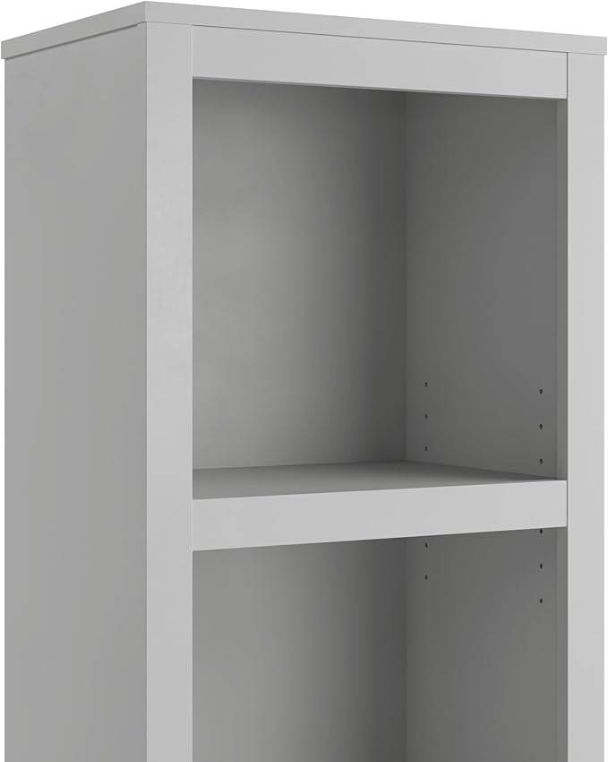 Prepac Moda 80" Tall 5-Tier Narrow Bookcase in White, Modern Storage Accent Bookshelf with 3 Adjustable Shelves for Home, Office, Living Room, Bedroom