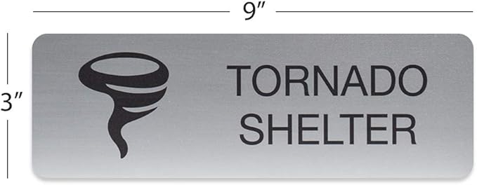Tornado Shelter Indoor Easy Adhesive Mount Door and Wall Sign for Restaraunts and Small Businesses 3" x 9" - Silver