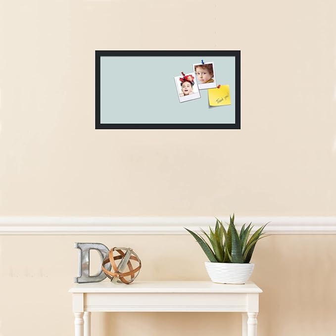 PinPix 24x12 Inch Cork Bulletin Board. This Decorative Framed Pin Board Comes with Soft Blue Design and a Satin Black Frame. Ideal for Home Office Decor or Message Board (PinPix-1814)