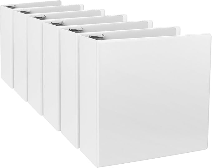 3-Inch 3 Ring Binder, Standard 3" Round Ring Binder Fit Letter Size Paper, Presentation View Binders, White, 6-Pack