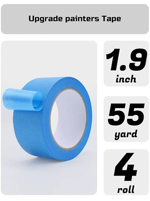 Lichamp Blue Painters Tape Bulk, 4 Pack 1.9 inch Wide by 55 Yards Tape Paper, Blue Tapes for Crafts Arts