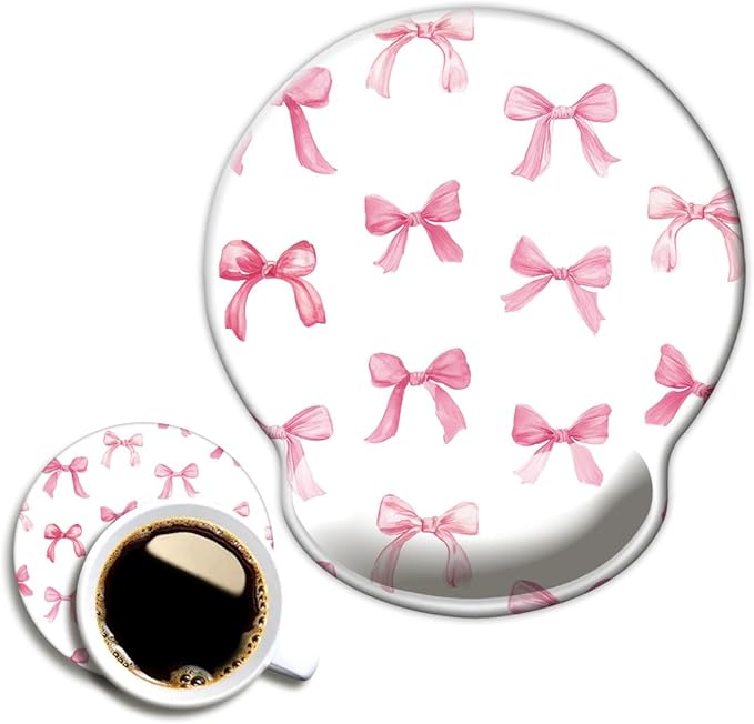 Ergonomic Mouse Pad with Wrist Support,Mouse Pad with Wrist Rest,Relieve Wrist Pain Mousepad Non-Slip Rubber Base,Mouse Pads for Desk,Computers,Laptop,Office,Home,Accessories Pink Bow