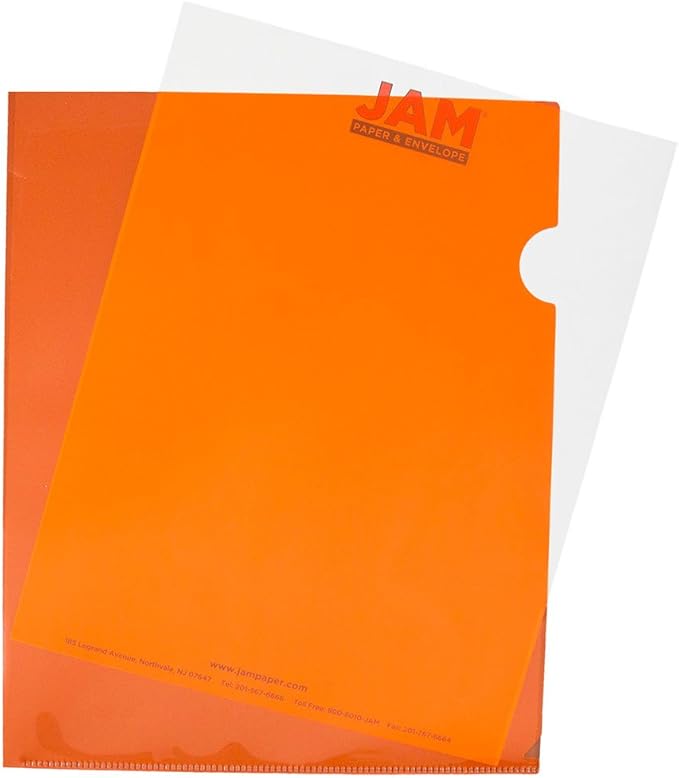 JAM PAPER Plastic Sleeves - Letter Size - 9 x 11 1/2 - Orange Project Pockets - 12 Page Protectors/Pack