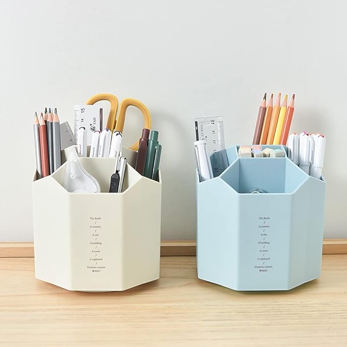 Rotating Art Supply Organizer, Pen Holder 5 Compartments, School Supplies Organizer for Pen, Colored Pencil, Art Brushes, Desktop Storage Box, Gift for Teachers, Classmates, and Friends ,Blue