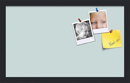 PinPix 20x12 Inch Cork Bulletin Board. This Decorative Framed Pin Board Comes with Soft Blue Design and a Satin Black Frame. Ideal for Home Office Decor or Message Board (PinPix-1814)