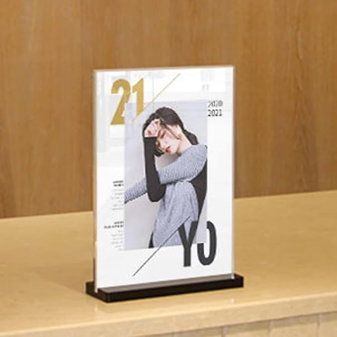 2 Pack Acrylic Sign Holder Menu Displays Double Sided Sign Stand A4/A5/A6 Clear (Black Vertical A4 210×297mm/8.27×11.69 inches)