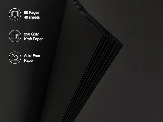 potricher 12 x 12 Inch Large DIY Scrapbook Photo Album 80 Pages Thick Kraft Blank Black Paper Memory Book for Wedding and Anniversary Family (Black, 12 Inch)