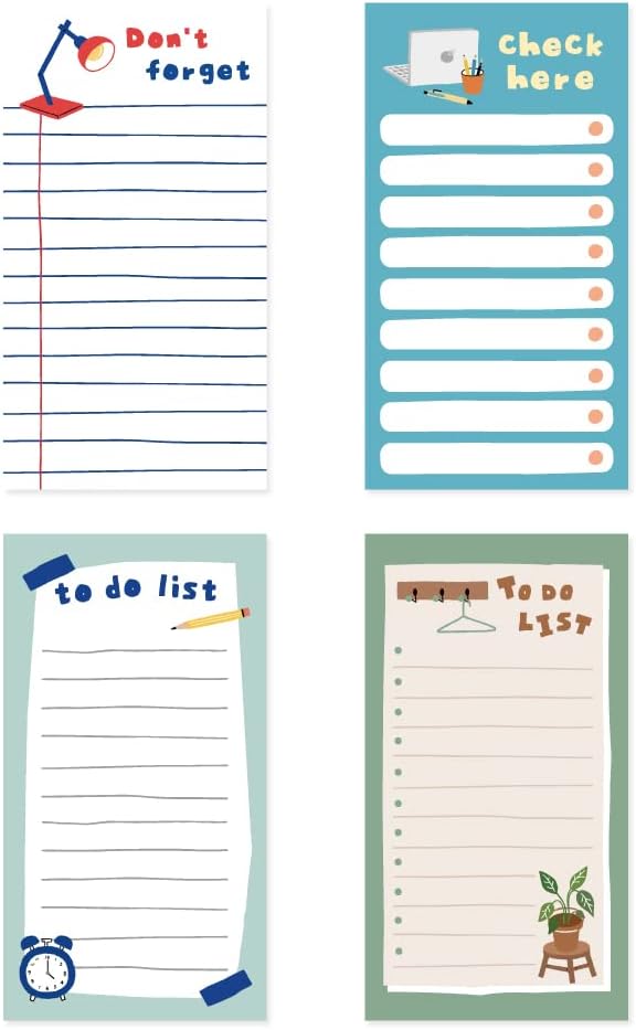 Monolike Memopad Ordinary days SET - 4 Packs, 4 Different Designs, 80 Sheets Per Pad, Total 320 Sheets, Note pads, Writing pads, 80x148mm