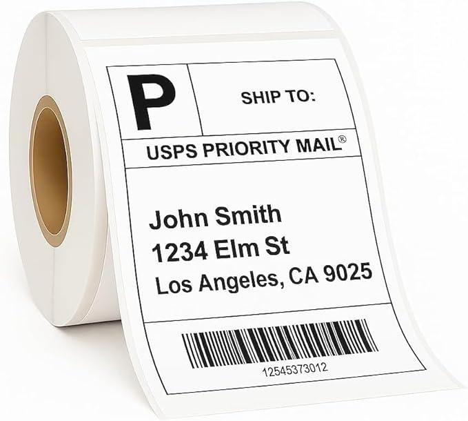 Compulabel 4" x 6" Direct Thermal Labels, White, 3" Core, Perforated, Permanent Adhesive, 2 Rolls, 1000 Labels per roll, 2000 Total