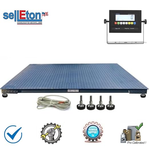 SellEton SL-6x6-2.5K Heavy-Duty, Industrial Floor Scale, Metal Indicator with Platform Scale (72" x 72", 2500 lbs x 0.5 lb)