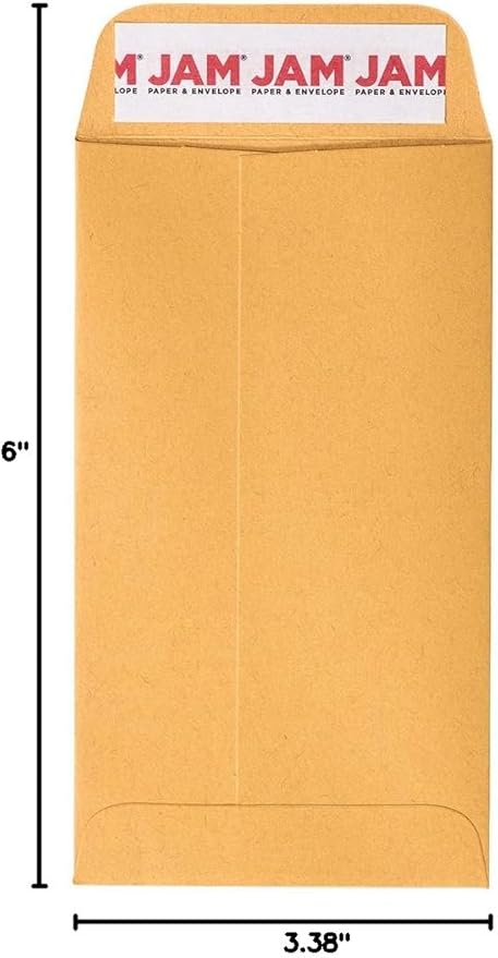 JAM PAPER #6 Coin Business Envelopes with Peel and Seal Closure - 3 3/8 x 6 - Brown Kraft Manila - Bulk 500/Carton
