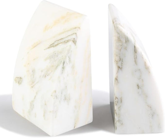 Koville Marble Bookends for Shelves, Large Bookends for Heavy Books, Natural Stone Book Stopper for Books CD Movies, Aesthetic Decorative Book Ends (Oriental Calacatta)