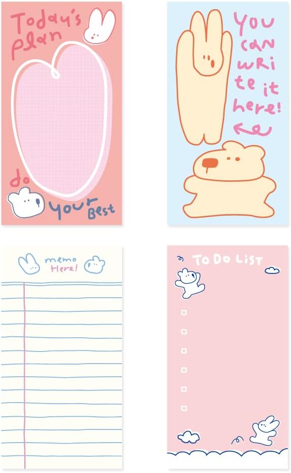 Monolike Memopad Happy and Lucky Petit Petit B SET - 4 Packs, 4 Different Designs, 80 Sheets Per Pad, Total 320 Sheets, Note pads, Writing pads, 80x148mm