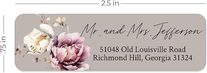 Taupe Watercolor Floral Rolled Address Labels / 250 Personalized Return Address Labels/Designer Address Stickers in Elegant Plastic Dispenser