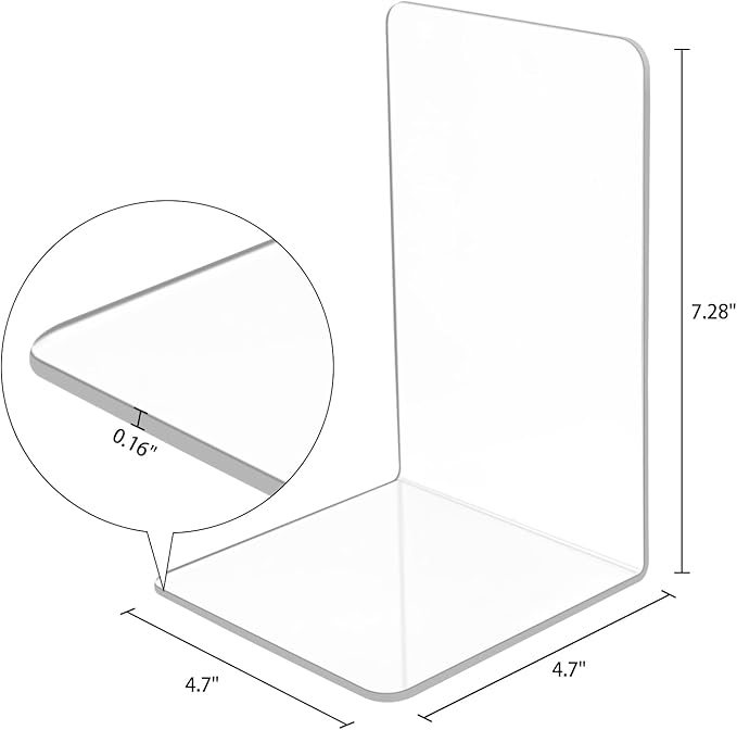 10 Pieces Book Ends, Clear Acrylic Bookends for Shelves, Heavy Duty Book Holders, Non Skid Decorative Bookends for School, Library, Bedroom, Office (7.28 x 4.7 x 4.7in)