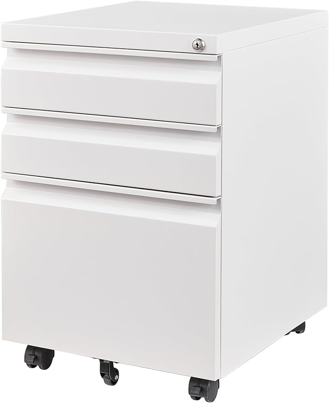 Letaya 3 Drawer Mobile File Cabinet with Lock, Under Desk Metal Filing Cabinets for Home Office Organizer Letters/Legal/A4(Fully Assembled-White)