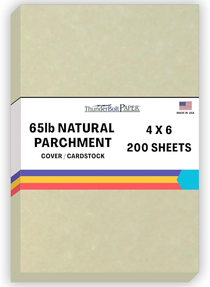 200 Natural Parchment 65lb Cover Paper Sheets 4 X 6 Inches Cardstock Weight Colored Sheets 4" X 6" (4X6 Inches) Photo|Card|Frame Size - Printable Old Parchment Semblance