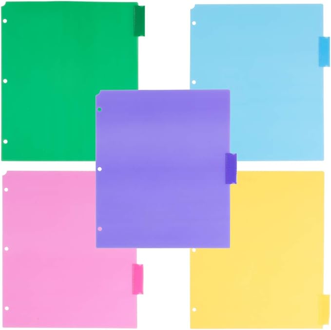 JAM PAPER Plastic Index 5-Tab Dividers - 9 3/4 x 11 1/2 - Assorted Multi-Color - 2 Packs of 5 Tabs/Set