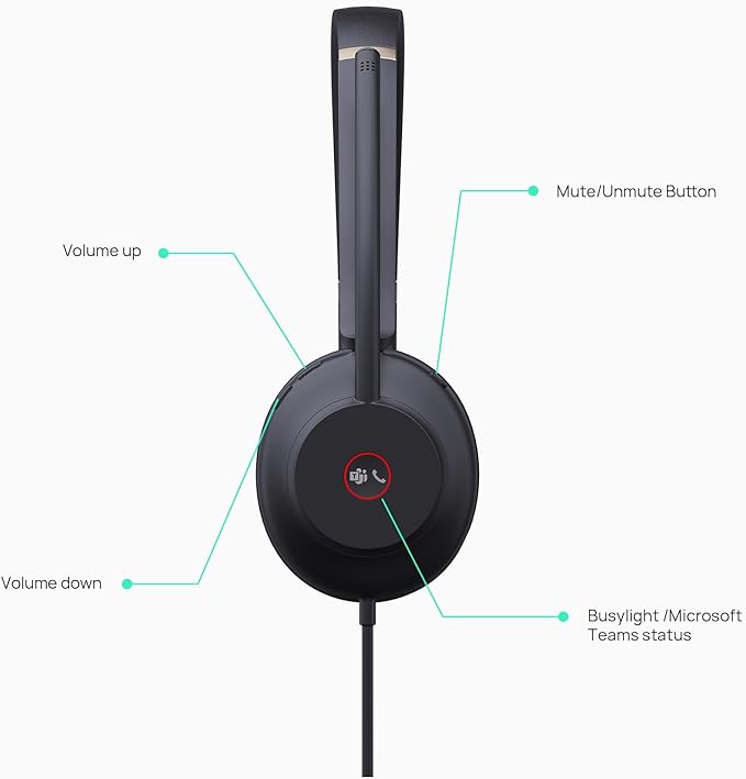 Yealink UH37 USB Headset with Microphone for PC Laptop - Headphones with Noise Cancelling Microphone for Computer,On-Ear Wired Office Call Center Headset Mono