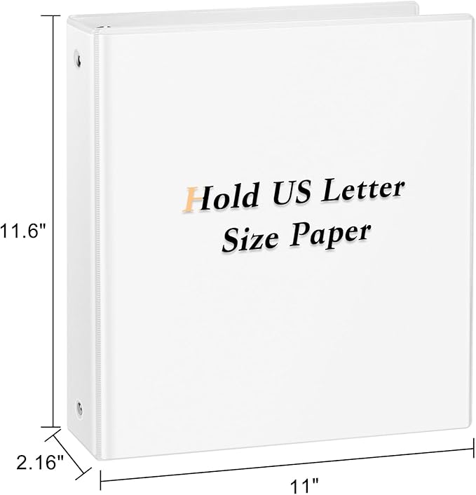 1.5-inch Round Ring Binder, 1-1/2'' 3 Ring Binder Fit Letter Size Paper, Presentation View Binders, White, 6-Pack